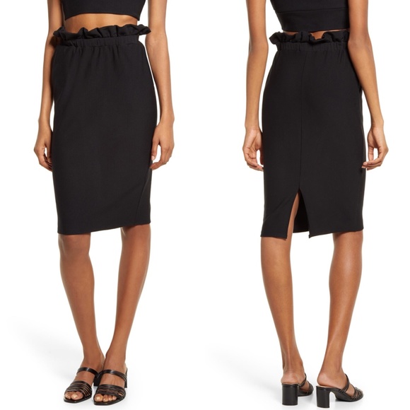 NEW KATIE MAY Black Knit RUFFLE WAIST Always Trending PENCIL Pocket SKIRT S - Picture 1 of 16